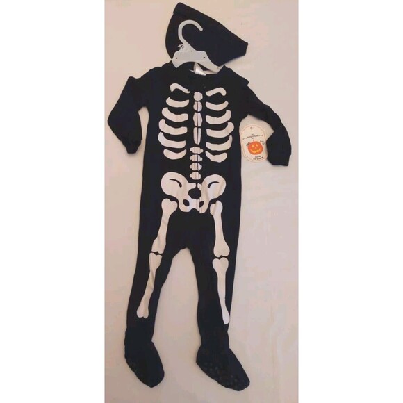 Modern Kids 2 Pc Pajamas Set 18 Mo Halloween Skeleton Anti-Slip Dots 1 Pc W/ Cap - Picture 1 of 5